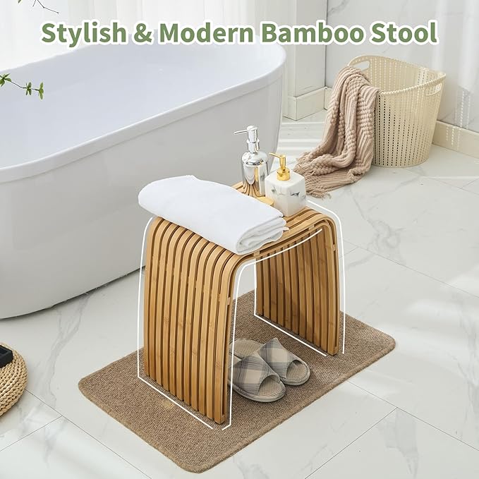 Bamboo Bathroom and Dining Stool, Bamboo Bench, Durable and Beautiful Designed for Bathroom Room, Dining Room, Living Room and Bedroom,