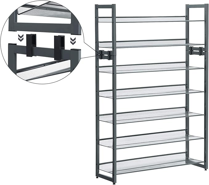 SONGMICS Shoe Rack, 5-Tier Shoe Organizer, Metal Shoe Storage for Garage, Stackable Shoe Shelf, with Adjustable Flat or Angled Shelves, 20-25 Pairs, Charcoal Gray ULMR05GB-NeatNest