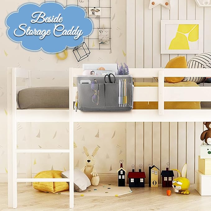 Bedside Caddy Bedside Hanging Storage Basket Bed Caddy for Headboards Bunk Dorm Rooms Crib Beds Rails Organizer (Grey)-NeatNest
