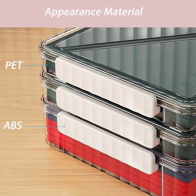 2 Pack Clear Plastic File Boxes w/Latching Lids, Stackable A4 Storage (White Latches, Small)