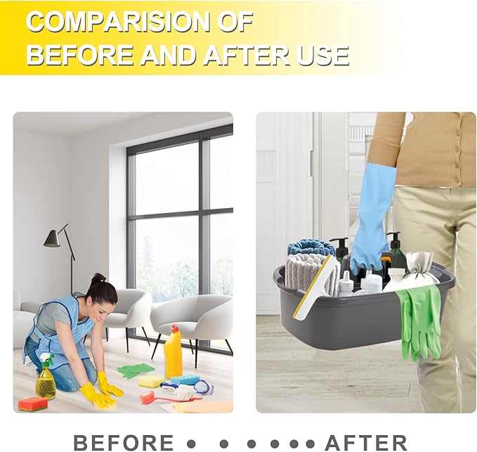 Cleaning Supplies Caddy Organizer with Handle Plastic Tool Storage Basket for bathroom, Kitchen, Under Sink,2 Pack with 2Pack Microfiber Cleaning Cloths,Gray