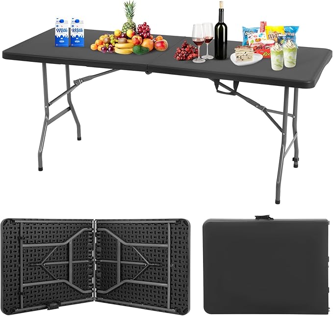 BestOffice Outdoor Folding Camping Table Plastic Table Portable Square Height Dining Table Perfect for Picnics,Parties,Party and Camping,Black-NeatNest