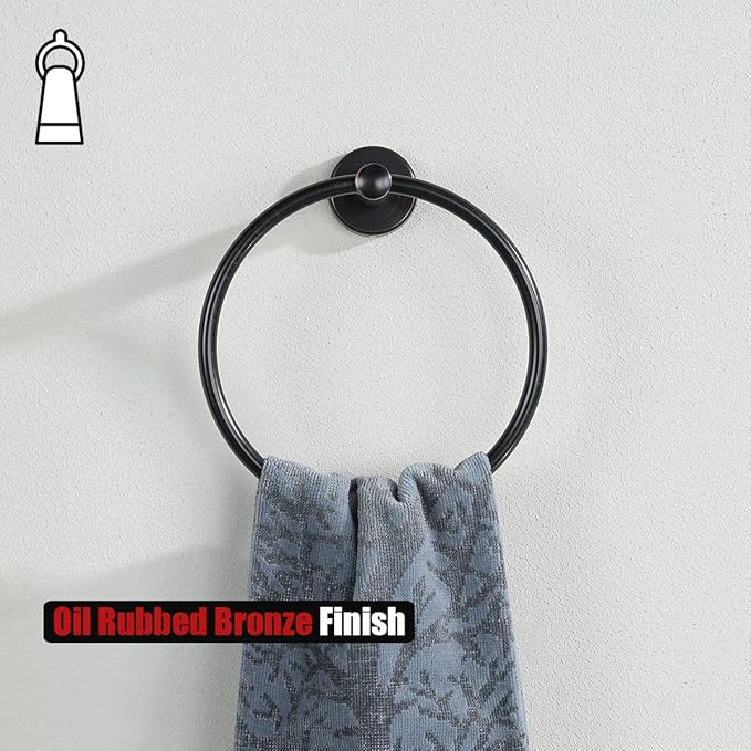 JQK Towel Ring Oil Rubbed Bronze, Stainless Steel Hand Towel Holder for Bathroom, ORB Wall Mount, TR130-ORB