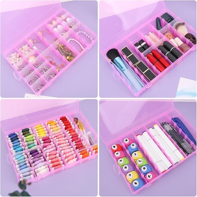 False Nail Container, Cosics Bright Pink 36-Gird Plastic Nail Art Organizers Storage Box with Adjustable Dividers, False Jewelry Diamonds Charms Nail 3D Decorations Manicure Accessory Holder Case-NeatNest