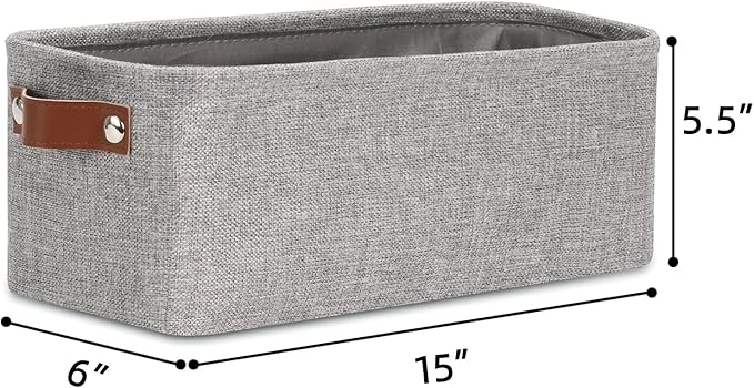DULLEMELO Fabric Bathroom Storage Bin with Leather Handles, Narrow Organizer for Towels, Toilet Paper Rolls, Storage Basket for Back of Toilet, Vanities, Shelves & Cabinets (Gray)-NeatNest