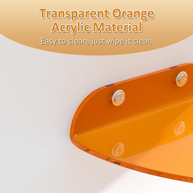 7x7 Inch Corner Shelf Wall Mount Set of 2, Orange Acrylic Corner Floating Shelves, Corner Wall Organizer Shelf for Bathroom, Kitchen, Bedroom, Living Room, Dining Room, Office