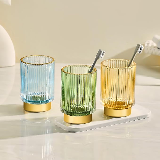 Makeup Brush Holder Organizer,Toothbrush Holders,Desk Pen Pencil Holder,Multifunctional Vintage Glass Brush Cup(L/Blue/A3-8-US)-NeatNest