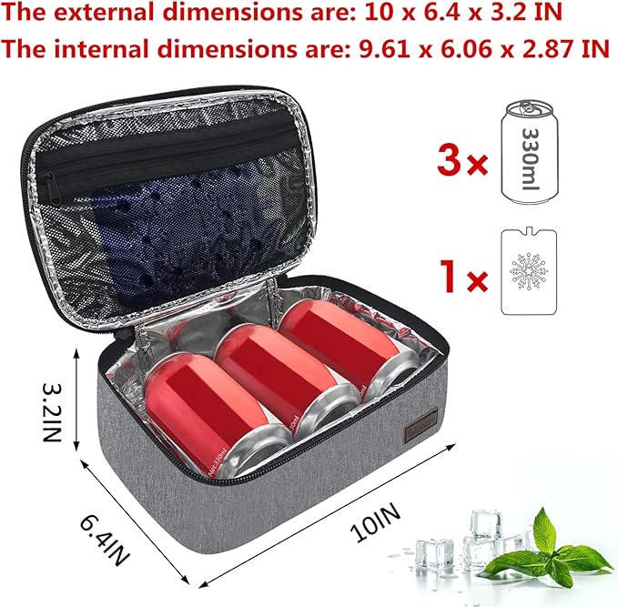 Gloppie Small Lunch Bag, Mini Lunch Box for Adults & Kids - CPC Certified, Food-Grade Lining | Portable Cooler for Work, School, Travel, (Grey)-NeatNest