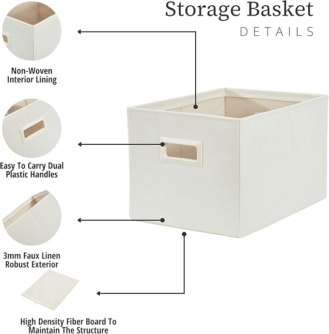 DECOMOMO Storage Bins for Shelves Robust Fabric Closet Bins for Shelves Toy Storage Clothes Books (Pack of 3 – Beige)-NeatNest