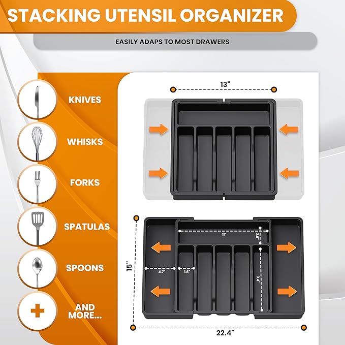 Adjustable Silverware Drawer Organizer - Kitchen Organizer and Storage - Silverware and Utensil Organizer-NeatNest