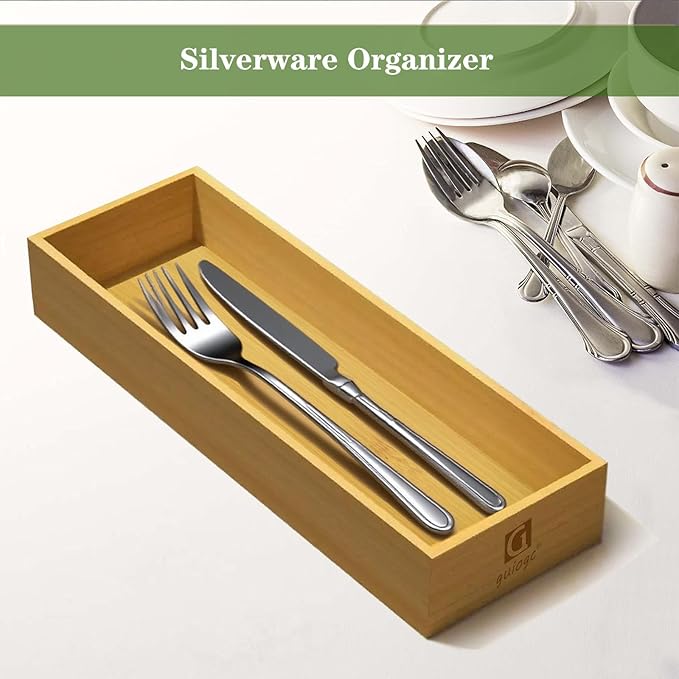 Bamboo Drawer Silverware Organizer, Utensil Organizer, Bamboo Storage Box Wood Silverware Tray for Drawer Set of 2-NeatNest