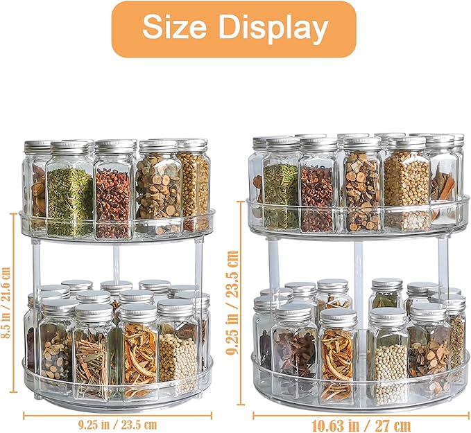 Roninkier 2-Tier Clear Lazy-Susan Turntable – 9-Inch Pantry Spice-Rack Cabinet-Organizer – Plastic Lazy Susan Makeup Organizer for Bathroom Countertop
