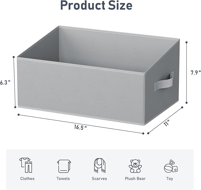 DIMJ Large Closet Storage Bins 8 Pack - Fabric Trapezoid Closet Organizer Bin, Foldable Storage Baskets for Shelves, Closet Shelf Organizer, Clothing Storage Box for Toys, Books, Towel, Clothes, Gray-NeatNest