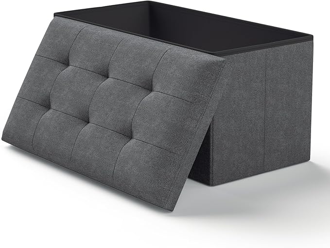 Ottoman Folding Storage Bench, 30x15x15 Inch, Foot Rest Stool for Living Room, Bedroom, Entryway, End of Bed - Multi-Functional Ottoman with Storage Dark Gray