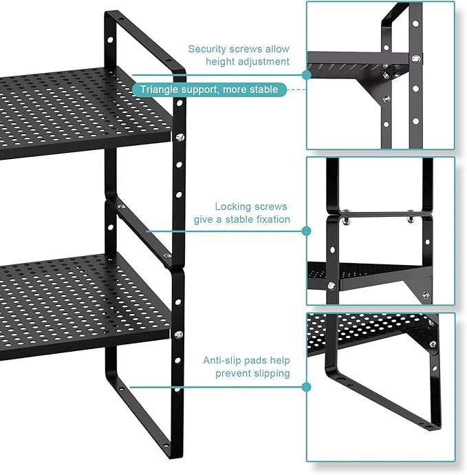 Cabinet Organizer Shelf,Expandable Spice Rack,Stackable Countertop Storage Shelves for Kitchen Cupboard Pantry Countertop Bathroom Organization,Black-NeatNest