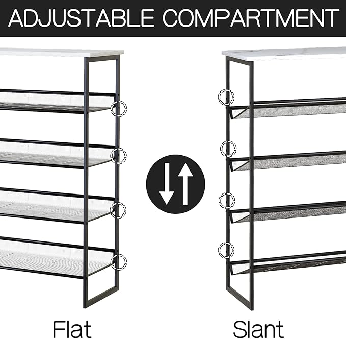 Garden 4 you 5 Tiers Shoe Rack,Multi-Purpose Adjustable Flat and Slant White Marble Freestanding Organizer Storage Rack Shoe Shelf, High Heels Potted Plant for Entryway Hallway Living Room Closet-NeatNest