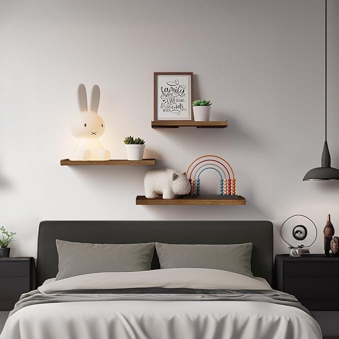 BAYKA Floating Shelves for Wall, Book Shelf for Bedroom, Wall Decor Shelves for Living Room Kitchen, Mounted Wood Floating Shelf for Home Decor, Corner Shelf for Bathroom, Office(Set of 3)-NeatNest
