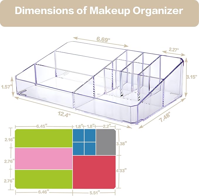 Clear Makeup Organizer, Makeup Brushes Storage Case, Cosmetic Display Case Tray, Tiered Skincare Organizer, Acrylic Lipstick Holder Countertop Desk Brush Organizer for Bedroom Vanity-NeatNest