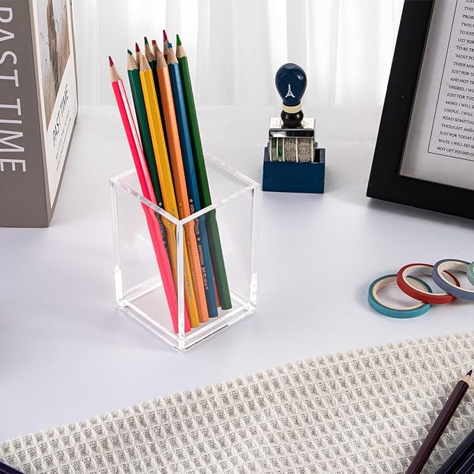 dedoot Acrylic Drawer Organizer, Clear 1 Compartment Makeup Organizer Transparent Plastic Makeup Brush Holder Pen Holder Jewelry Accessories Storage Acrylic Square Cube Box,2.5X2.5X3.8 Inches-NeatNest