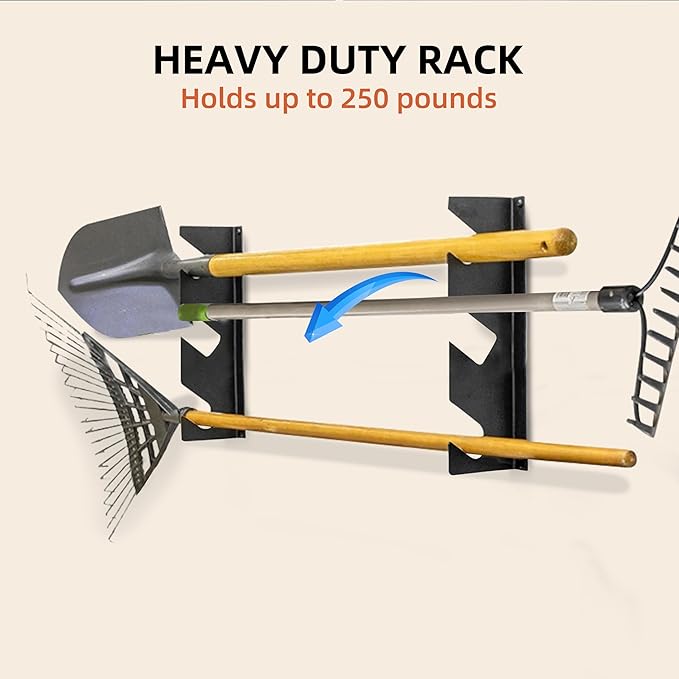 CZWL&HG Heavy-Duty Garden Tool Organizer Wall Mount – Garage Wall Storage Rack for Shovels, Rakes & Long-Handled Tools – Solid Steel, Holds 250 lbs-NeatNest