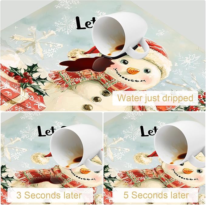 Hello Winter Dish Drying Mats for Kitchen Counter Absorbent Fast Dry Dish Drainer Rack Mats for Dishes Utensils Pot and Pan, Kitchen Accessories 20"x12"