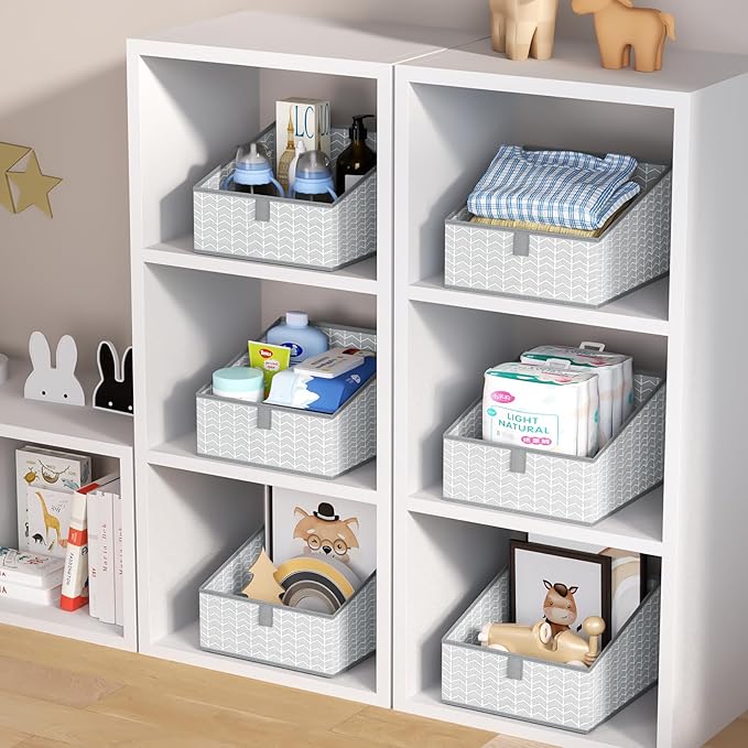 DIMJ Storage Bins Basket for Closet Storage, Fabric Baskets for Closet Shelves, Foldable Storage Cube for Toys, DVDs, Books, Gray, 6Pack-NeatNest