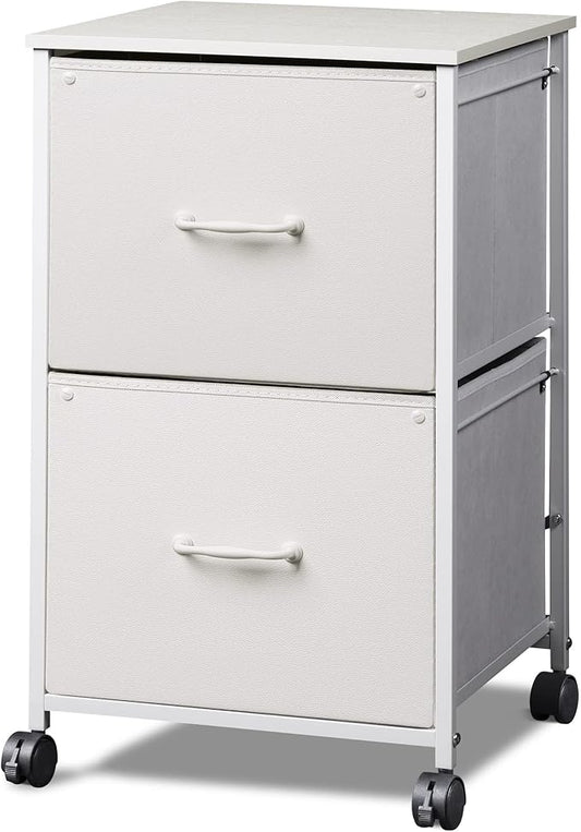 DEVAISE 2 Drawer Mobile File Cabinet, Rolling Printer Stand with Open Storage Shelf, Fabric Vertical Filing Cabinet fits A4 or Letter Size for Home Office, White-NeatNest