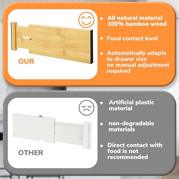 BAMEOS 4" High Bamboo Drawer Dividers - Adjustable Small Drawer Organizer - Kitchen, Dresser, Bathroom, Bedroom & Office - 4-pack-NeatNest
