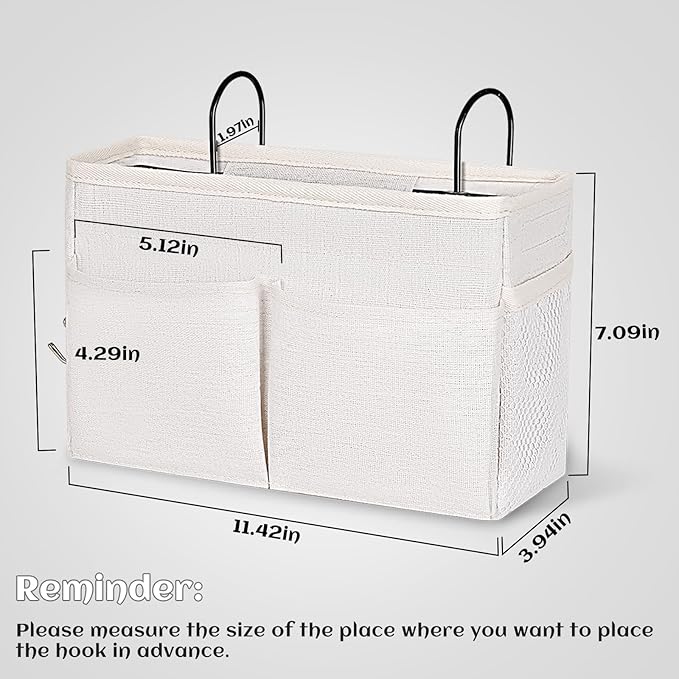 Bedside Caddy White Bedside Hanging Storage Basket Bed Caddy for Headboards Bunk Dorm Rooms Crib Beds Rails Organizer (White)-NeatNest