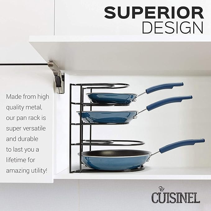 Cuisinel Heavy Duty Pots and Pans Organizer Rack - 12.2"-Inch Tall - 5 Tier Rack - Holds 50 LB - Cast Iron Skillets, Griddles, Shallow Cookware - Space Saving Kitchen Storage - No Assembly Required-NeatNest