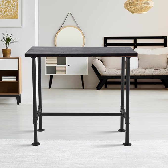 Diwhy DIY Industrial Design Pipe Dining Table Casual Pub BAR Laptop Table Modern Studio Wood and Metal Rectangular Dining Table homeoffice Desk Breakfast high bar Table Walnut Desktop 47.3" × 23.6"-NeatNest