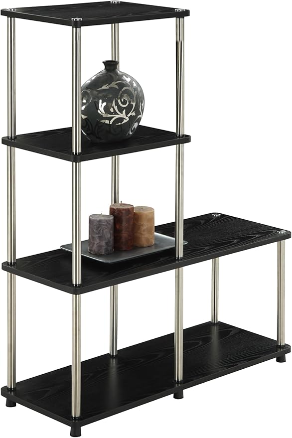 Convenience Concepts Designs2Go 4 tier Multi Shelf "L" Bookshelf, Black-NeatNest