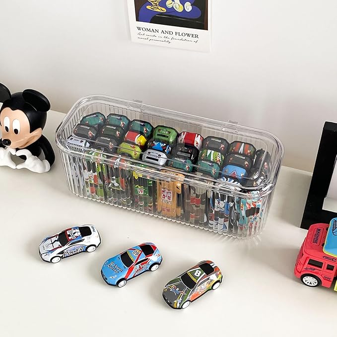 3 Pack Clear Pen Organizer for Desk Drawer, Plastic Home Office Supplies Storage Container for Marker, Crayons, Brushes, Mini Toys, Art Crafts, Pencil Case with Lid