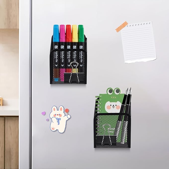 Black Small Magnetic Basket Set of 2, Refrigerator Basket, Magnetic Baskets Heavy Duty, Magnetic Storage for Locker Organizer Holder for Whiteboard Office, 3.7"x2.7"x4.8"-NeatNest