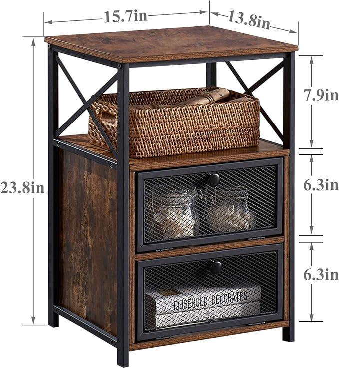 VECELO End Side Table, Modern Night Stand with Storage Space and Door, Set of 2 Nightstands for Living Room,Bedroom,Lounge,Rustic Brown