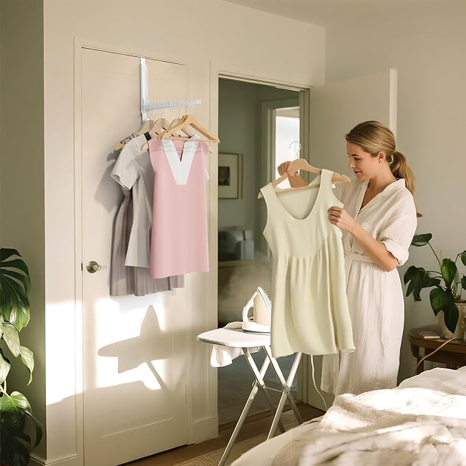 Over The Door Hangers, Over Door Hooks for Hanging, Small Space Dual Folding Portable Extra Long Over Door Clothes Hanger for Clothes, Hats, Bags and Towels (1Pack,White(Update))