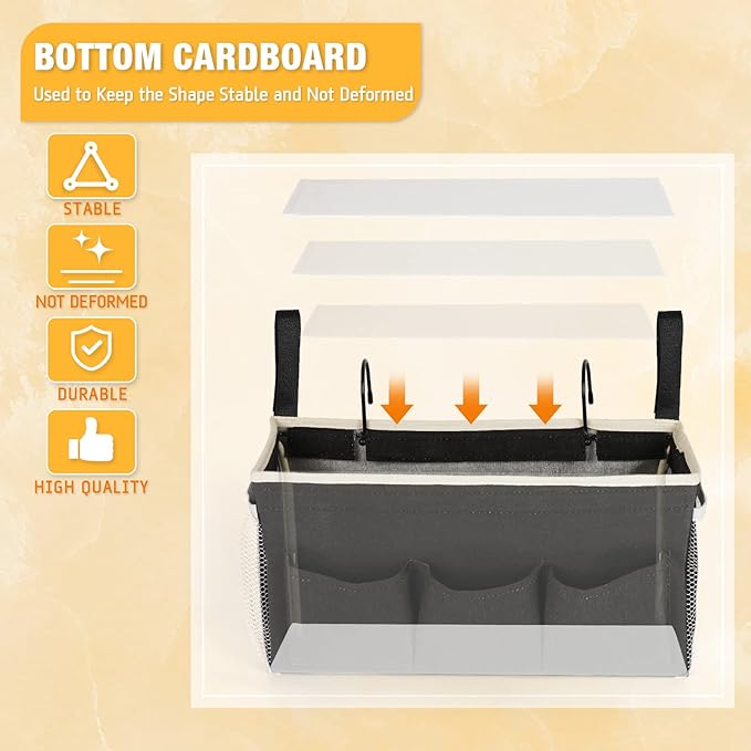 Bedside Caddy Bedside Organizer Bedside Storage Caddy with Fixed Straps and Water Bottle Holder for Home College Dorm Bunk Bed Hospital Bed Crib Bed Rails (2pcs Black)-NeatNest