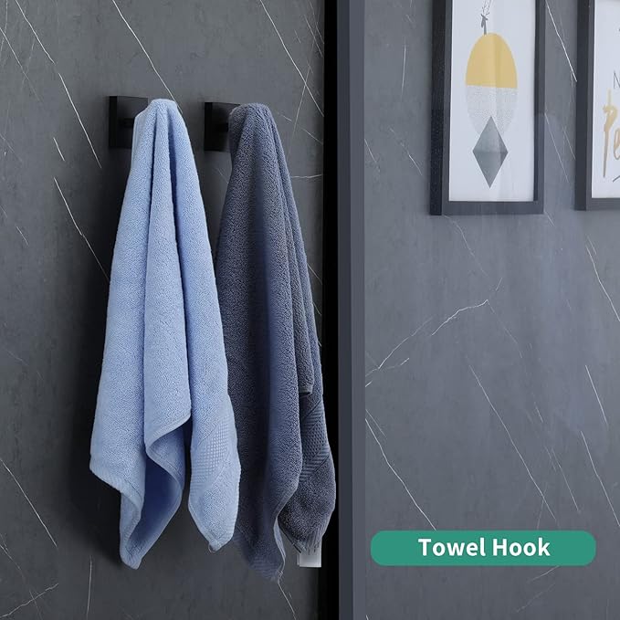 Bath Towel Hook Black,2 Pack Robe Hook for Bathroom Matte Wall Mounted Heavy Duty Hook 304 Stainless Steel Coat Hooks for Bathroom Kitchen(Matte Black)