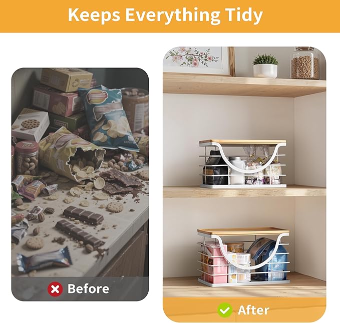 Extra Large Trash Bag Holder Stackable Kitchen Storage White, 2 Pack Wall Mounted Pantry Organizers and Storage with Bamboo Top, Garbage Bag Dispenser Under Sink for Laundry Room and Kitchen-NeatNest