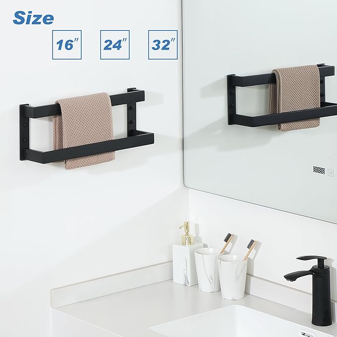 Alise Double-Layer Towel Bar, Matte Black Towel Racks for Bathroom Wall Mounted, Stainless Steel Bathroom Towel Holder, Modern Space Saving Towel Rod, 16"