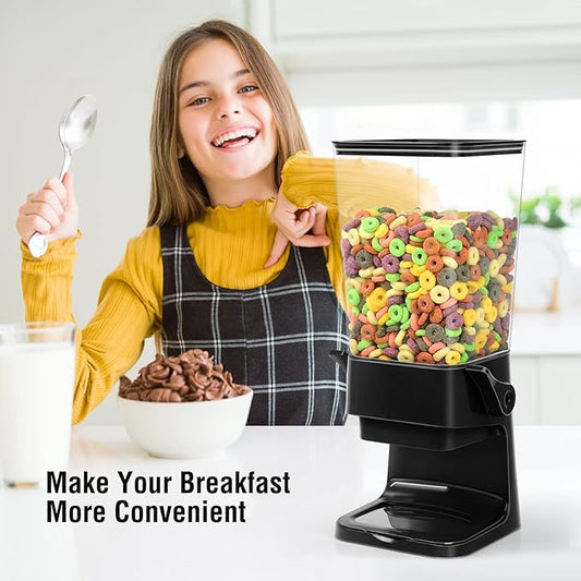 Cereal Dispenser Countertop Dual Dry Food Dispenser Large Cereal Containers Storage Organizer Dispensador De Cereales Candy Machine Rice Dispenser For Snack,Nuts, Granola(Black,1PC)-NeatNest
