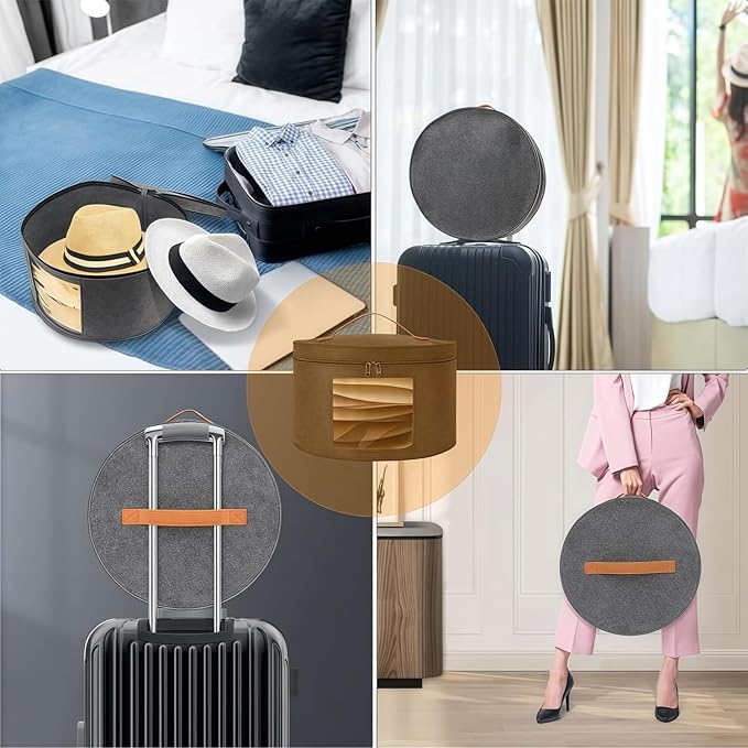 Hat Storage Box,Hat Boxes for women and men Storage,Stackable Round Brim Hats Organizer Bag Container for Closet, Cowboy Hat Organizer, FoldableTravel Cap Boxes-NeatNest