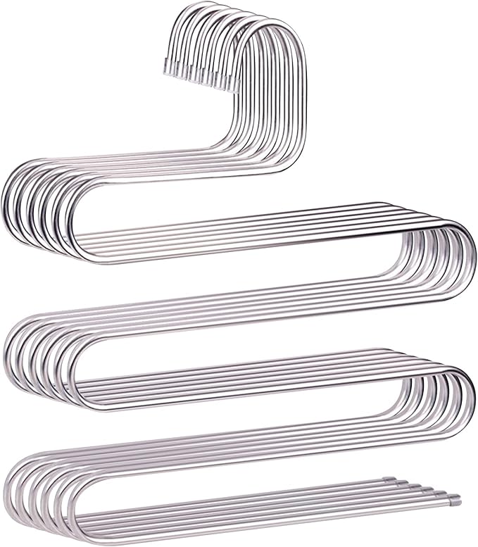 devesanter Pants Hangers Non-Slip S-Shape Trousers Hangers Stainless Steel & Rubber Clothes Hangers Closet Storage Organizer for Pants Jeans Scarf (6 Pack with 10 Clips)-NeatNest