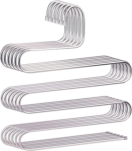 devesanter Pants Hangers Non-Slip S-Shape Trousers Hangers Stainless Steel & Rubber Clothes Hangers Closet Storage Organizer for Pants Jeans Scarf (6 Pack with 10 Clips)-NeatNest
