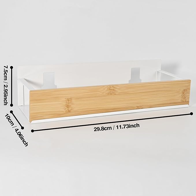 Bathroom Shelves,Wall Mounted Floating Shelf,Over Toilet Storage Shelf,Metal Bamboo Wall Shelves,Home Storage Organizer Essentials for Bathroom/Living Room/Kitchen/Bedroom(White)
