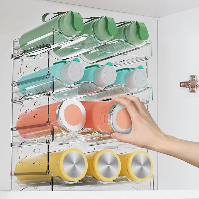 EZ COZY Wine Rack, 4 Tier Water Bottle Organizer for Cabinet, Stackable Clear Wine Holder for Pantry, Refrigerator, Countertop Organization (12 Bottles)