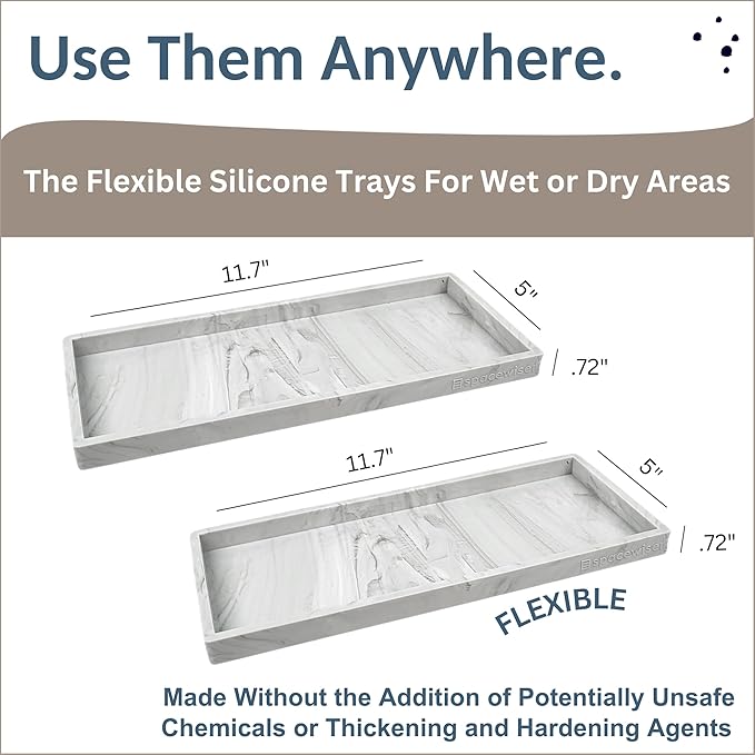 Countertop and Vanity Tray - 2 PC Large 11.7" Silicone Bathroom Trays, Counter Organizer, Dish Soap Sponge Holder Kitchen Sink Tray Organizer, Sink Caddy Toothbrush Key Kitchen Soap Trays-NeatNest