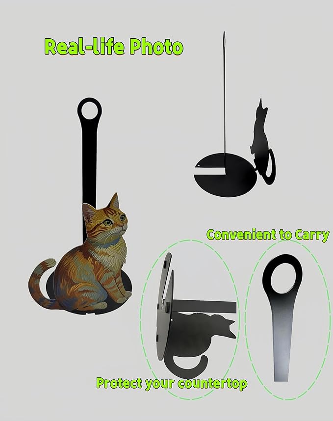 Decorative Paper Towel Roll Holder,Easy One-Handed Tear Kitchen Paper Towel Dispenser, Standing Paper Tower Holder Countertop Black for Kitchen and Bathroom (1Pack, Colorful Cat)-NeatNest