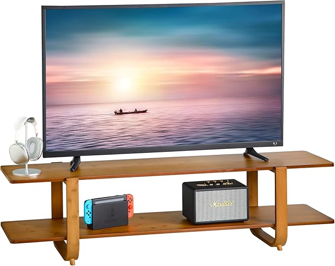 Bamboo TV Stand for TVs up to 65", Accent Entertainment Center with Storage, Media Console Table with Shelf, Modern TV Stand for Living Room, Bedroom, 55"(L), Walnut-NeatNest