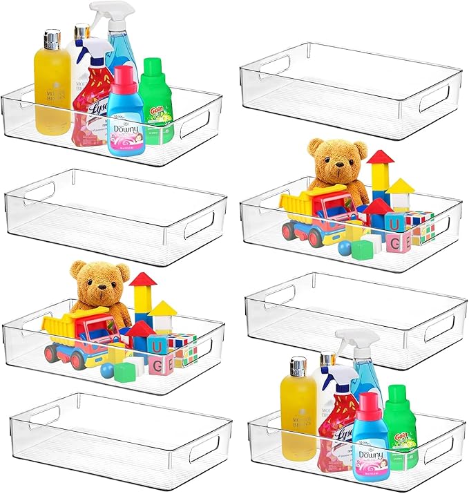 Clear Plastic Storage Bins, Home Bathroom Laundry Room Freezer Refrigerator Pantry Organizers and Storage Containers Fridge Organizer Bins Kitchen Organization Cabinet Medicine Bin for organizing-NeatNest